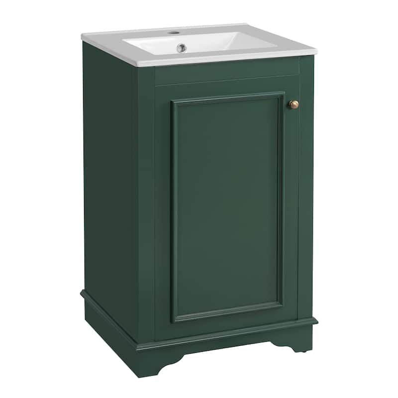 Roomfitters 20" Bathroom Vanity with Ceramic Sink, Freestanding Single Cabinet with Adjustable Shelf and Soft-Closing Door