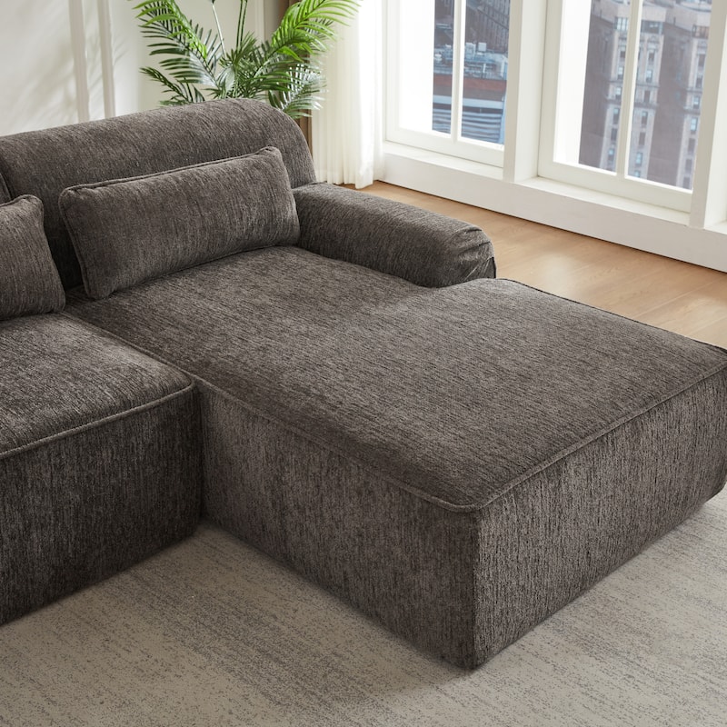 Floor Standing Chenille L-shape Chaise Sectional Sofa with Side Pocket
