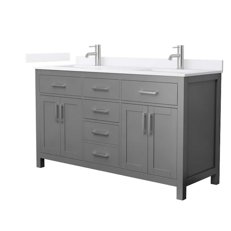Wyndham Collection WCG2424-60D-QTZ-UNSMXX Beckett 60" Free Standing - Dark Gray / White Quartz Top / Brushed Nickel