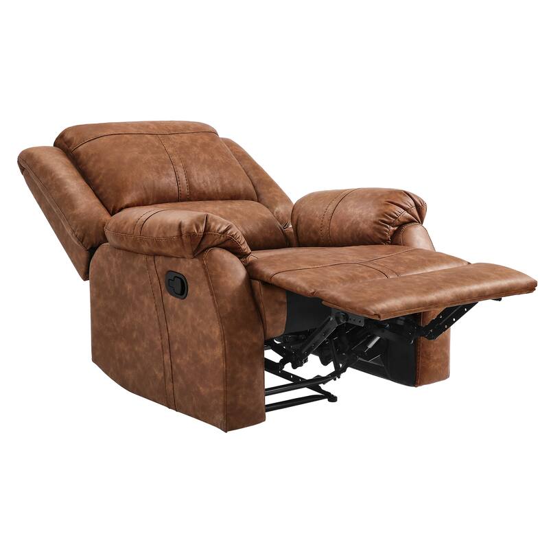 Faux Leather Recliner Sofa, Classic And Traditional Manual Recliner Chair With Comfortable Arms And Single Sofa For Living Room