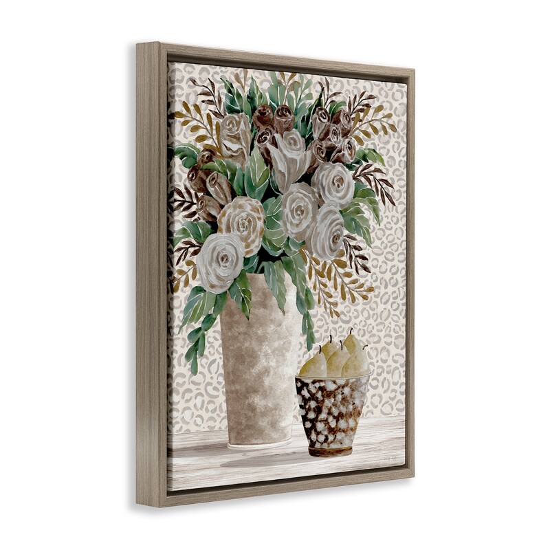 Stupell Bouquet on Leopard Pattern Framed Floater Canvas Wall Art Design By Cindy Jacobs