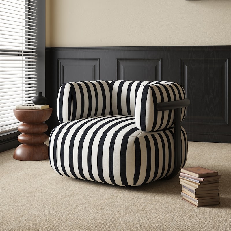 Zebra Striped Accent Chair with Fixed Back - Black/White