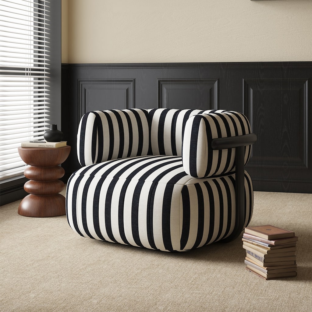 Zebra Striped Accent Chair with Fixed Back