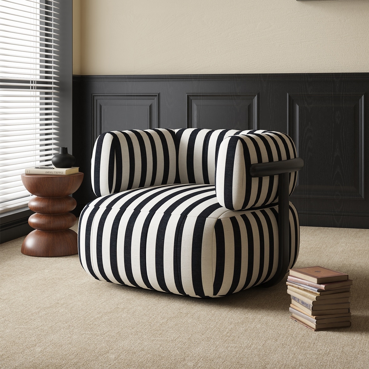 Zebra Striped Oversized Accent Chair with Fixed Back