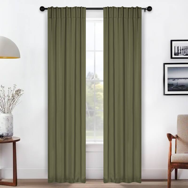 Superior Solid Machine Washable Room Darkening Curtains with Back Tabs, Set of 2 - 26" x 84" - Olive Green