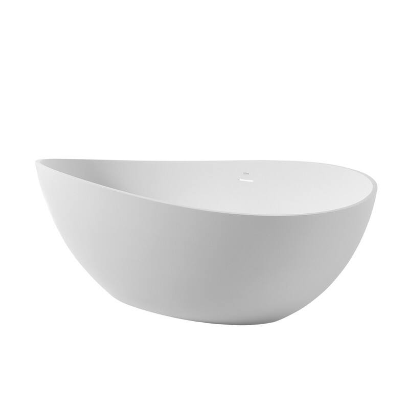 Vanity Art 63" X 37" White Stone Freestanding Soaking Bathtub