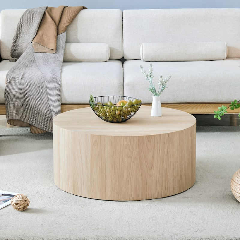 Roomfitters Cylindrical MDF Coffee Table with Deep Walnut Finish, 27.5"x12" Modern Minimalist Accent Table - Natural