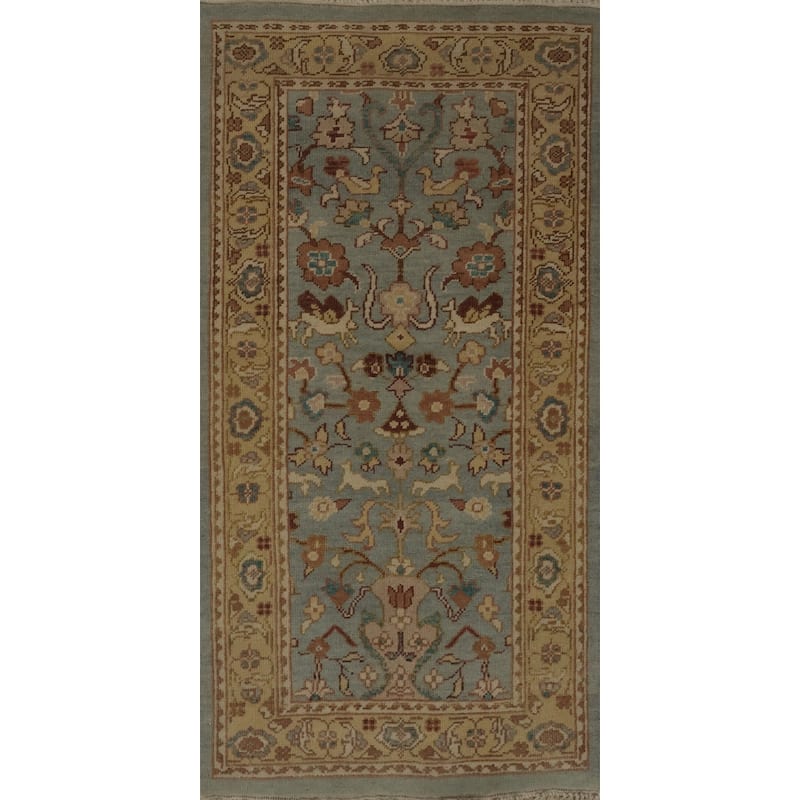 Hand Knotted Oriental 100% Wool Carpet Traditional Floral Navy Blue & Blues Ziegler Area Rug - 3' 10'' X 2' 0''