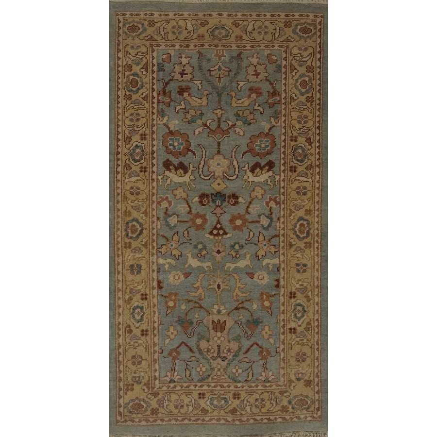 Hand Knotted Oriental 100% Wool Carpet Traditional Floral Navy Blue & Blues Ziegler Area Rug - 3' 10'' X 2' 0''