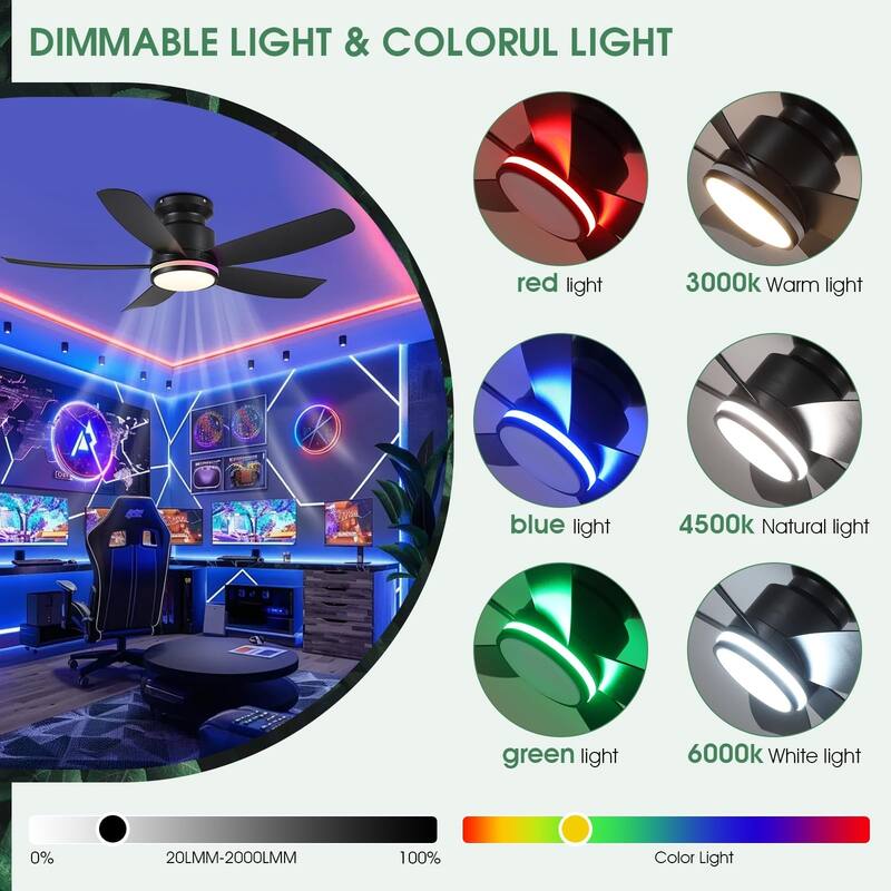 41 Inches Ceiling Fan with Light,5 ABS Blades,Flush Mount Low Profile Ceiling Fan with LED Light and Remote - 41 Inches