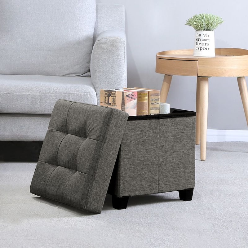 Velvet Ottoman Footrest with Storage, Tufted Design and Wooden Legs