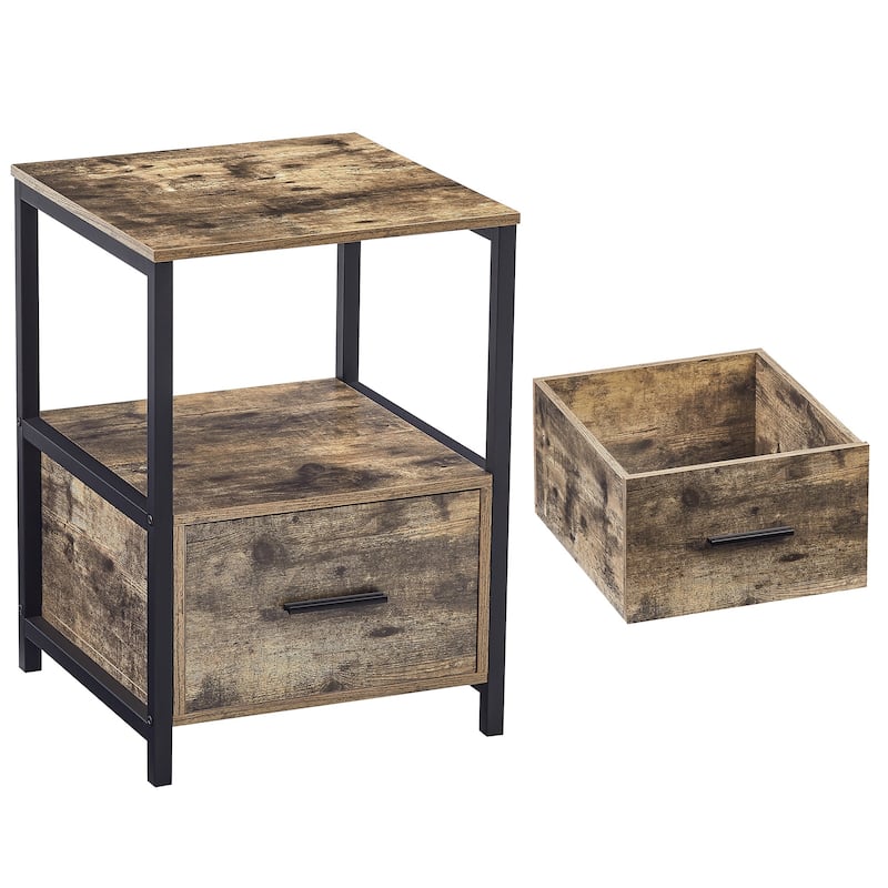 Javlergo Nightstand with Drawer, Bedside Table End Table for Bedroom Dorm Nursery Living Room, Open Storage Shelf
