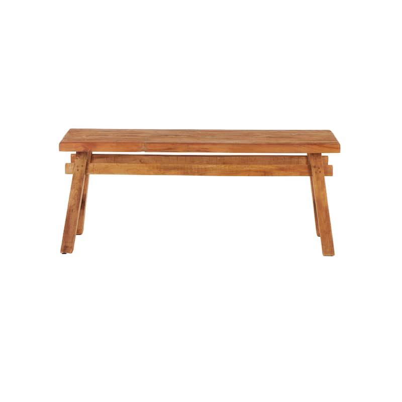 Brown Reclaimed Wood Handmade Distressed Bench with High Trestle Legs
