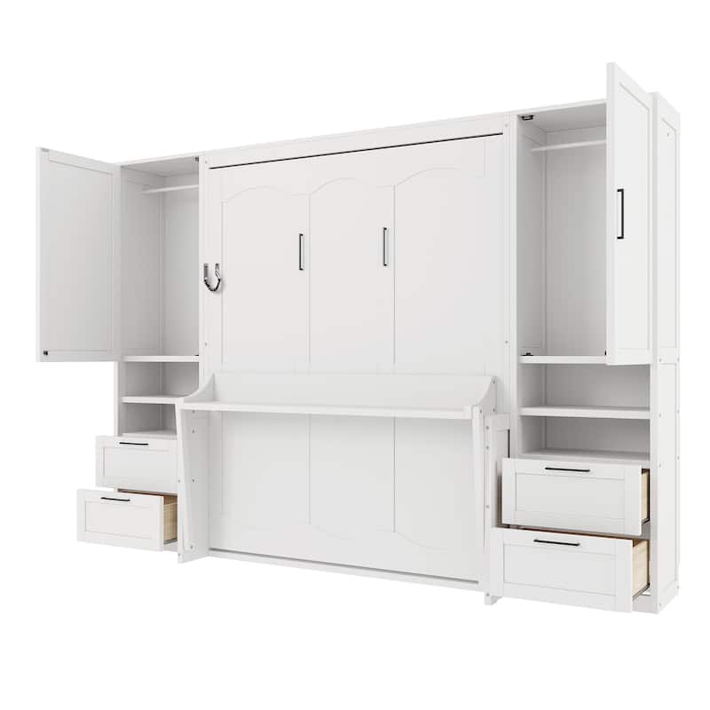 Roomfitters Full/Queen Size Murphy Bed Wall Bed with Shelves, Wardrobe and Lighting