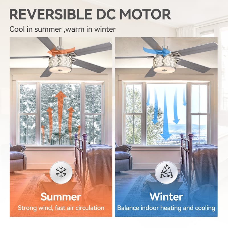52" Reversible 5-Blade Caged Ceiling Fan with Light and Remote