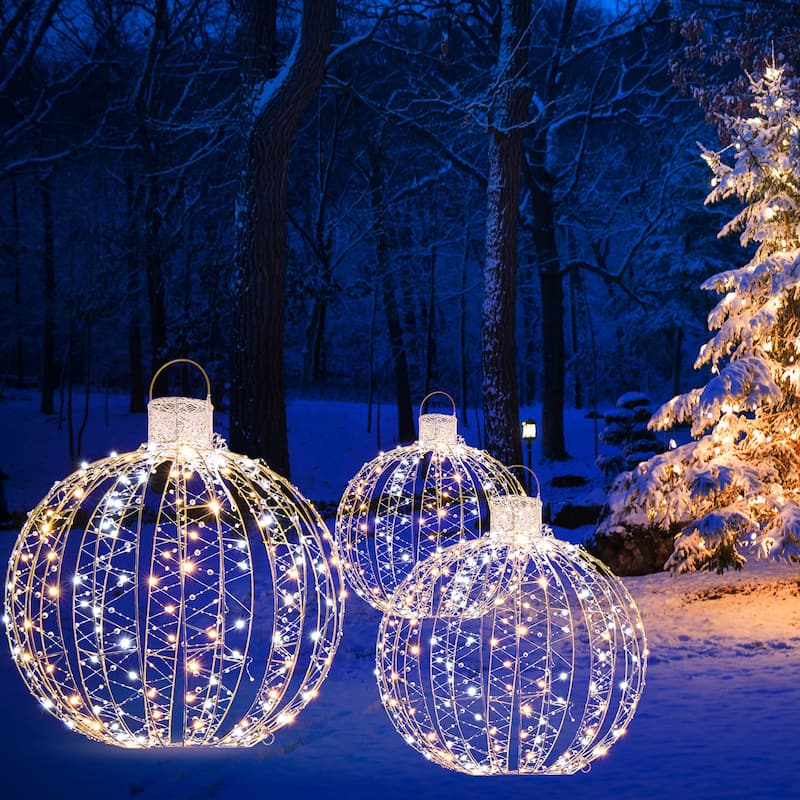 Gymax Set of 3 Christmas Globe Light Hanging Tree Light Ball Decor w/