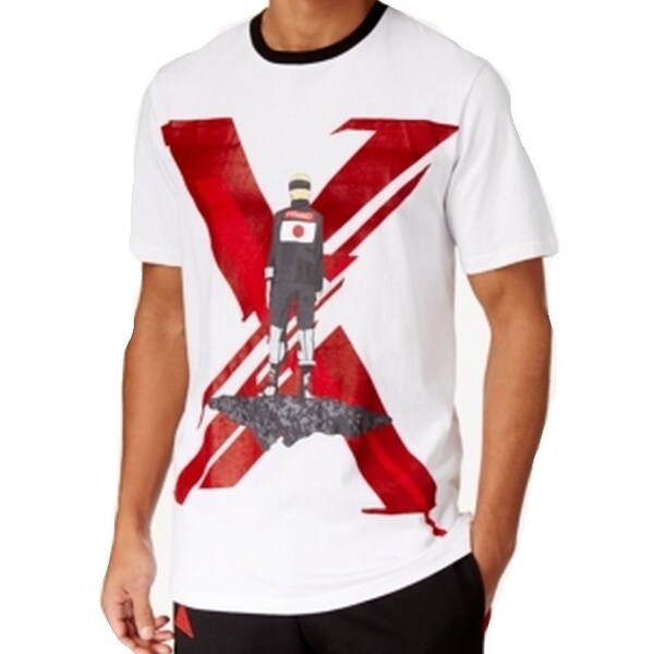 black white and red graphic tee
