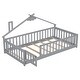 preview thumbnail 9 of 9, Grey Twin Pine House-Shaped Bedside Floor Bed with Guardrails