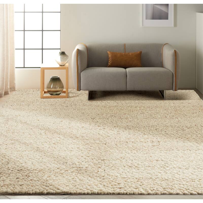 Calvin Klein Riverstone Modern Textured Loop Solid Wool Area Rug - 8' x  10' - Ivory - Rectangle