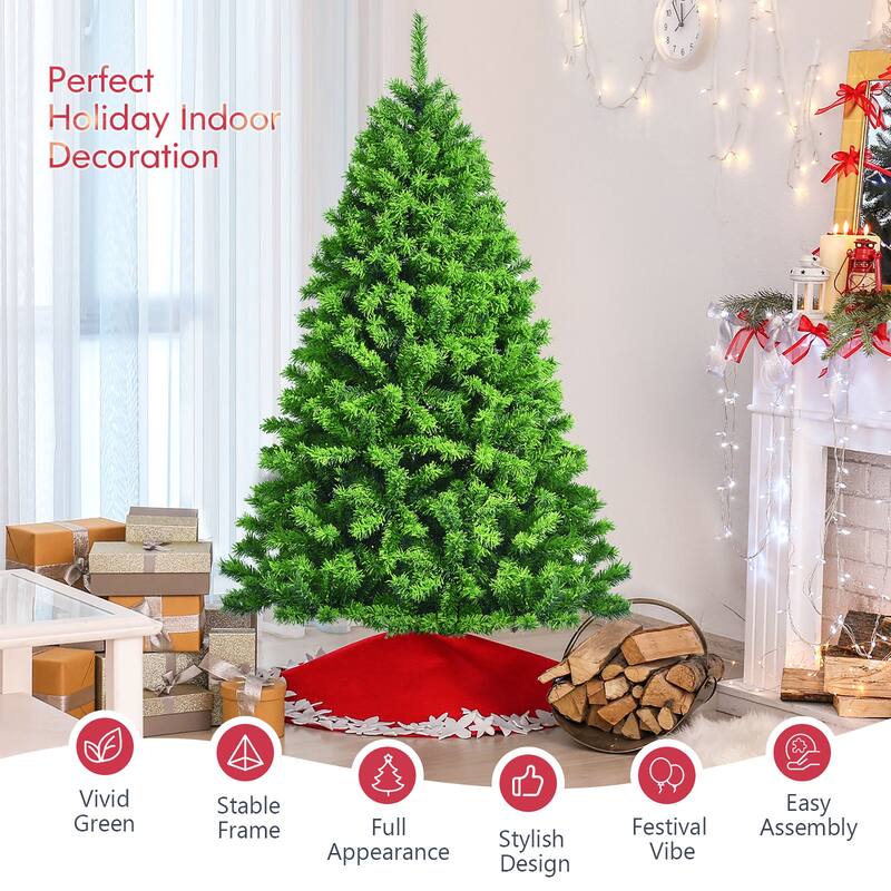 Costway 6.5ft Green Flocked Hinged Artificial Christmas Tree w/ Metal