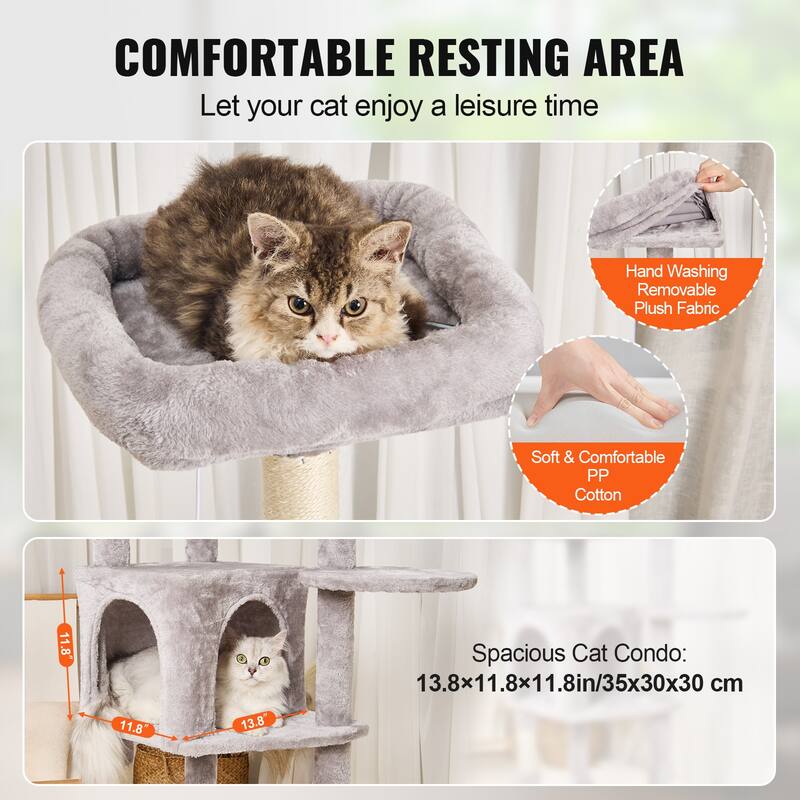 Cat Tree for Indoor Cats, 60.6" Cat Tower with Cat Condo, Sisal Scratching Post, Hammock, Top Perch, Jumping Platforms