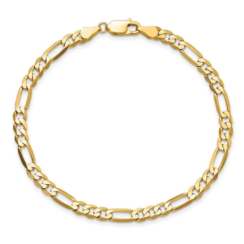 Curata 10k Yellow Gold Unisex Solid 4.75mm Flat Figaro Chain Bracelet - 7" 8" 9"