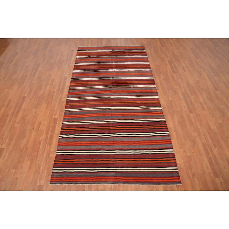 Hand Woven Oriental 100% Wool Carpet Southwestern Geometric Multi-Colored Kilim Area Rug - 10' 2'' X 5' 2''