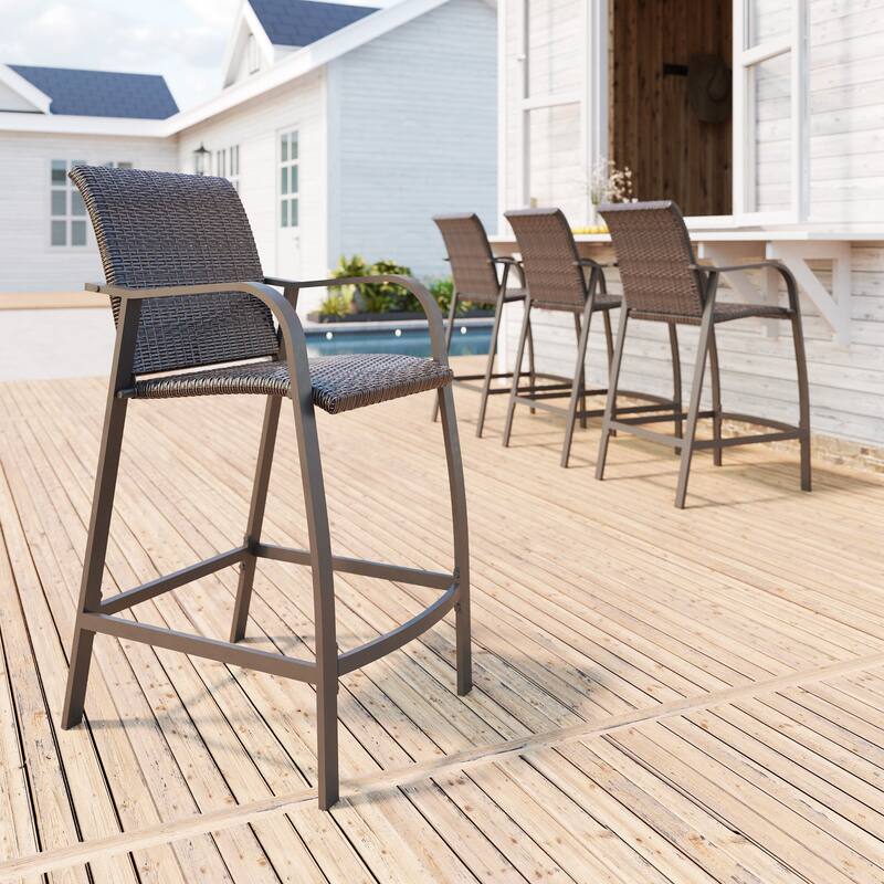Crestlive Products Outdoor Counter Height Wicker Bar Stools - 21.7" W x 25.6" D x 43.7" H