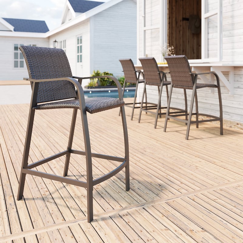 26.4"/31.9"H Height Upholstered Solid Wood Swivel Bar Stools