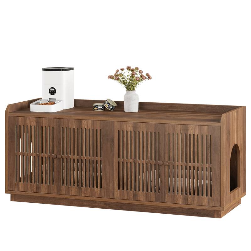 2 Cats Litter Box Enclosure, 55.1-Inch Extra Large Hidden Litter Box Furniture, Wooden XL Cat Washroom Furniture with Storage