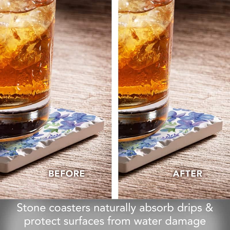 CounterArt Beautiful Hydrangea Absorbent Stone Tumbled Tile Coaster Set of 4 Made in The USA Protective Cork Backing