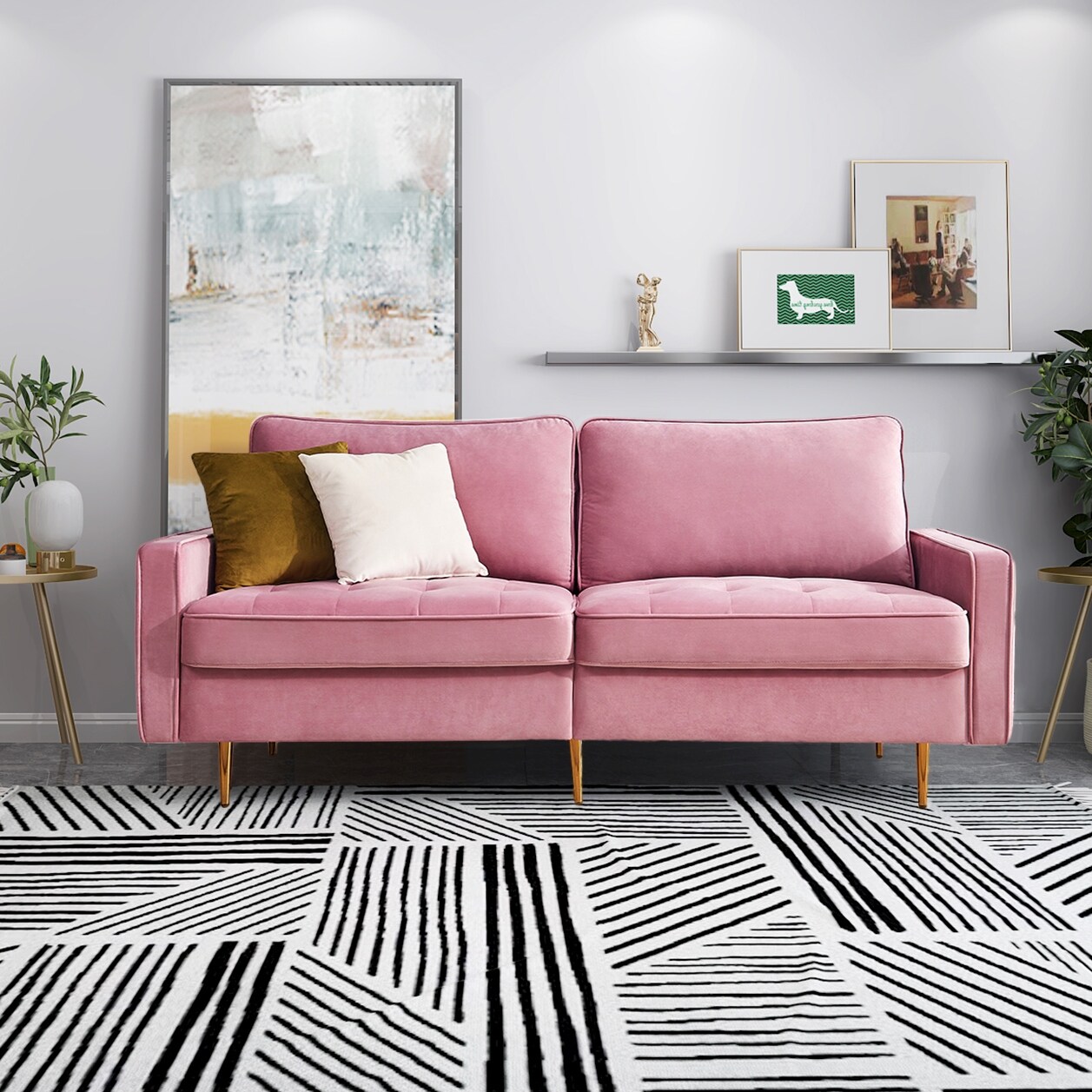 Belleze modern button tufted settee bedroom hot sale bench loveseat sofa living room velvet
