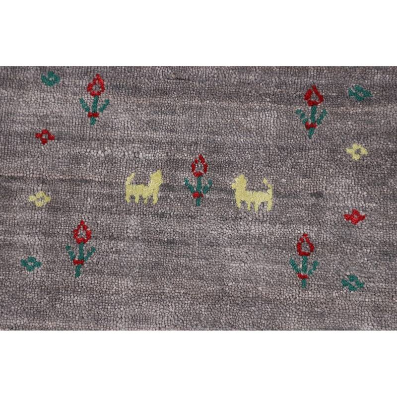 Silver Gray Tribal Gabbeh Indian Square Area Rug Handmade Silk Carpet - 7'10" X 7'10"