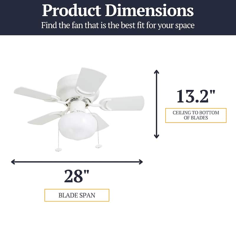 28" Prominence Home Hero White LED Indoor Ceiling Fan with Pull Chain