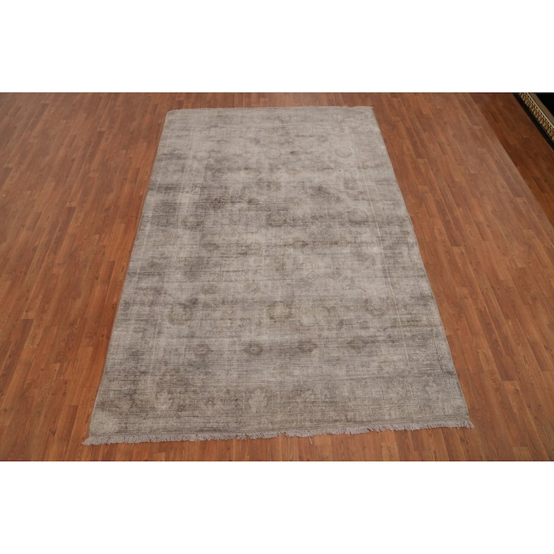Hand-knotted Transitional Silk Carpet Brown Oushak Rug Geometric Oriental Area Rug - 9' 10'' X 6' 6''