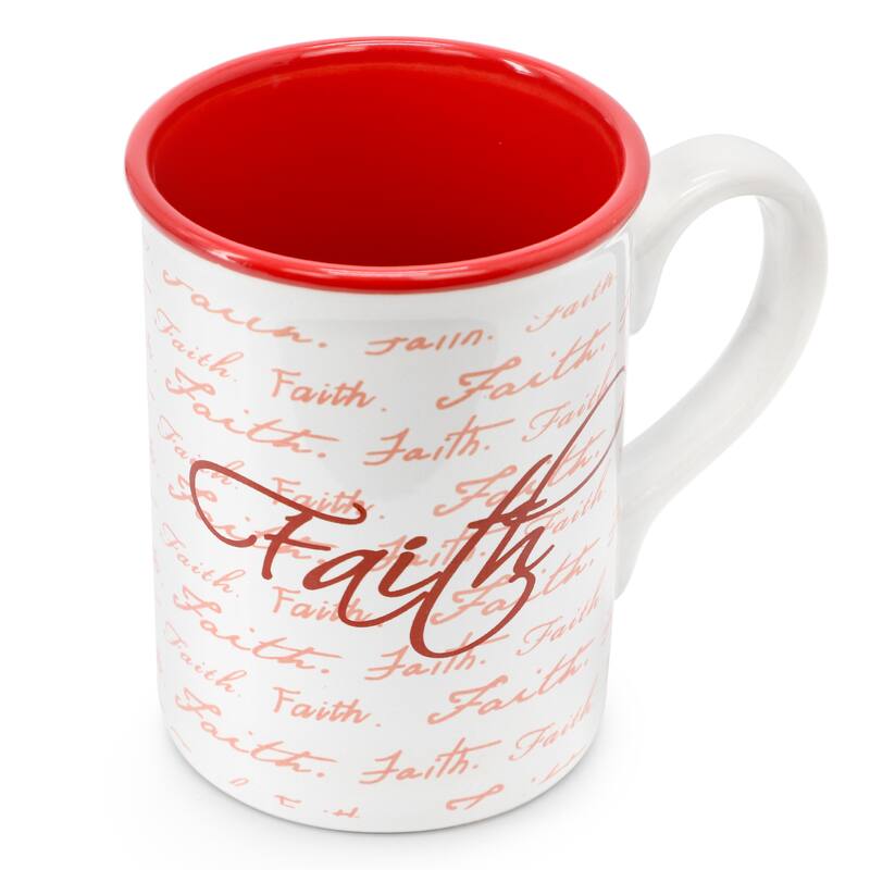 Gibson Home Inspirational Words Faith 4 Piece 16 Ounce Stoneware Mug Set in Red
