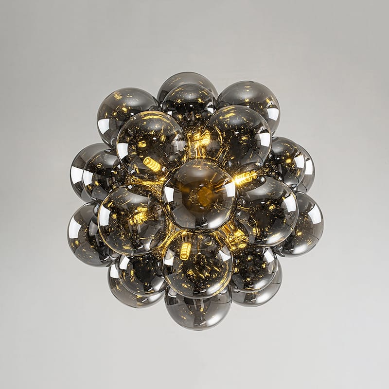 Art Deco 6-Light Dimmable Cluster Smoked Glass Bubble Chandelier