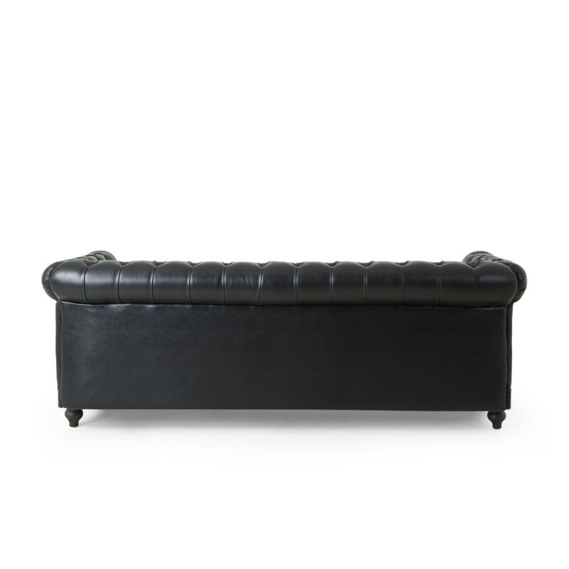 78.75" Retro Comfy 3-Seat Sofa with Rivet Detailing and Wooden Legs