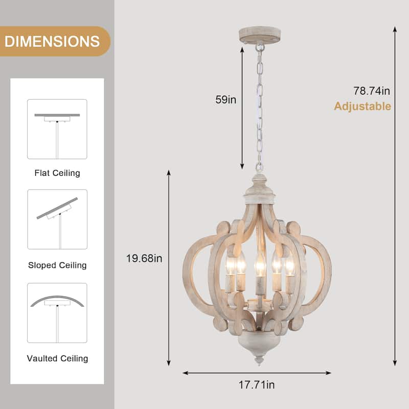 5-Light Country Wood Chandelier Light Fixture for Kitchen Island Dining Room