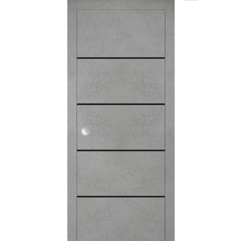 French Pocket Door 28 x 80 with Planum 0015 Concrete with Kit Trims Rail - 32" x 80"