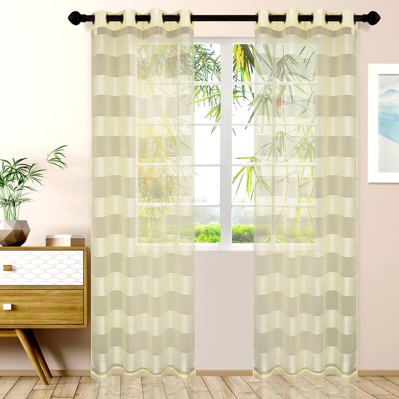 Superior Alzane Rope Sheer Grommet Curtain Panel - (Set of 2) - 52" x 96" - 96 Inches - Cream