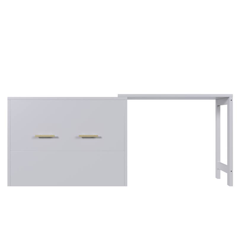 Twin Size Murphy Cabinet Bed with Adjustable Position Desk, Murphy Chest Dresser Bed with Foldable Cushion