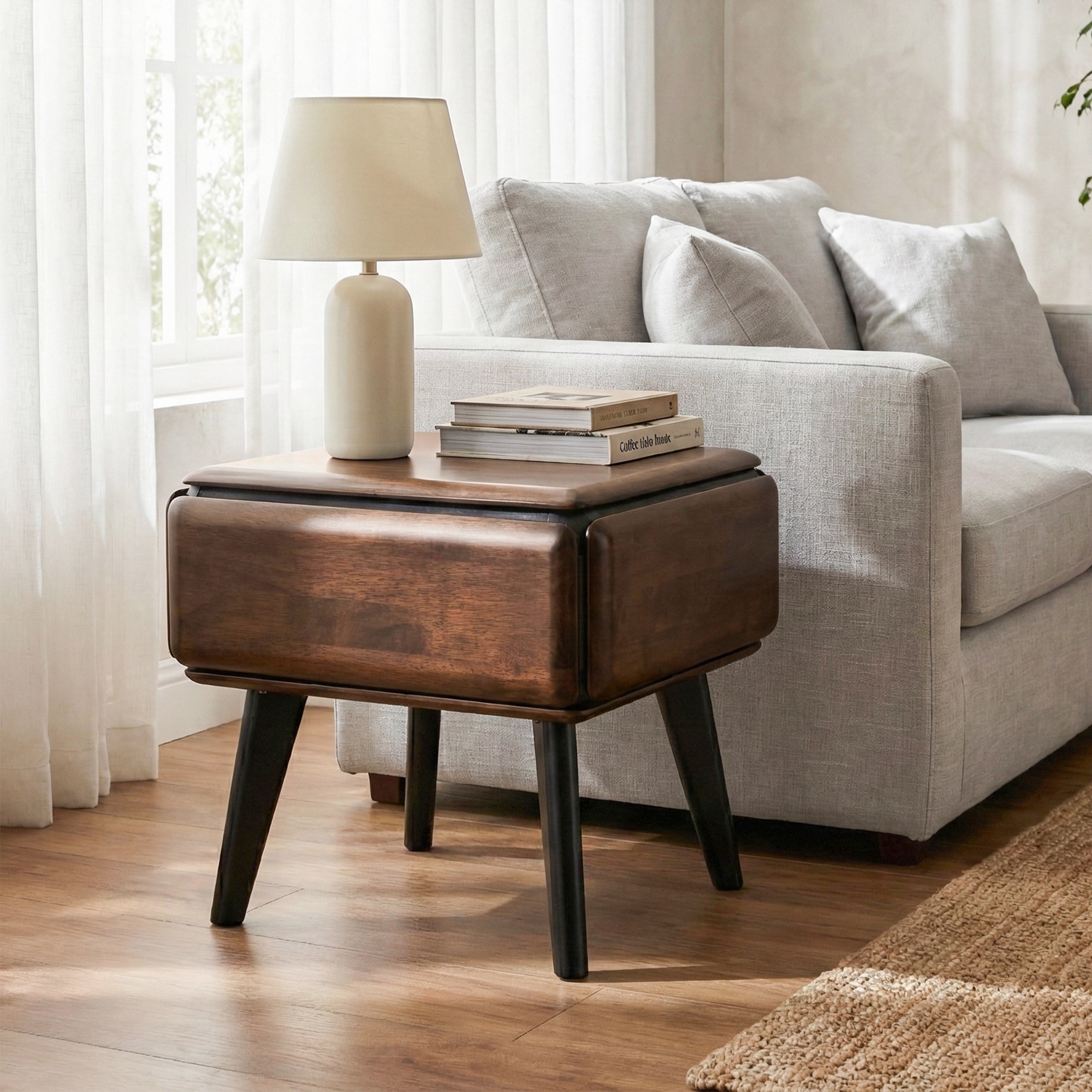 Furniture of America Abigail XVI Mid-Century Modern Walnut Solid Wood 1-Drawer End Table