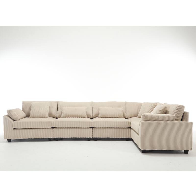 Beige 146'' Convertible Oversized 5 Seater Modular Sectional Sofa with Soft Cushions and Sturdy Build for Living Room