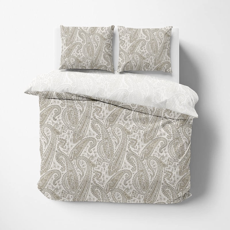 Delara GOTS Certified 100% Organic Cotton Damask Reversible Print Duvet Cover and Sham Set of 2