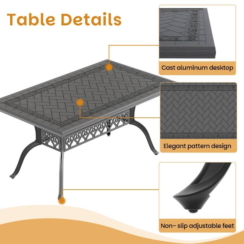 7-Piece Aluminum Rectangular Outdoor Patio Dining Set, 6 Cushioned Swivel Chairs, Table, All-Weather Frames