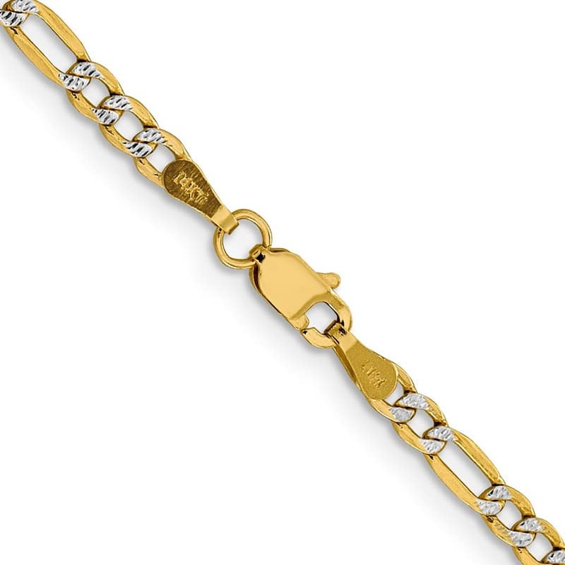 Curata 14k Solid Sparkle-Cut Lobster Claw Closure 3mm Pave Curb Chain Bracelet - 7 Inch - Lobster Claw