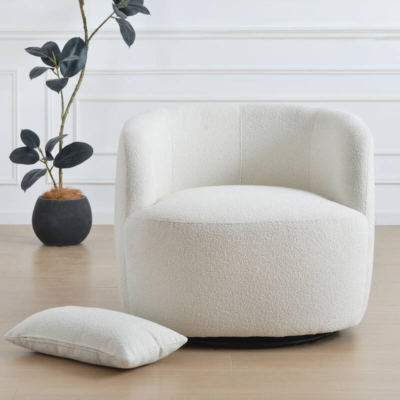 KINWELL 2-Piece Sherpa Living Room Set 1 Accent Chair 1 Boucle Ottoman