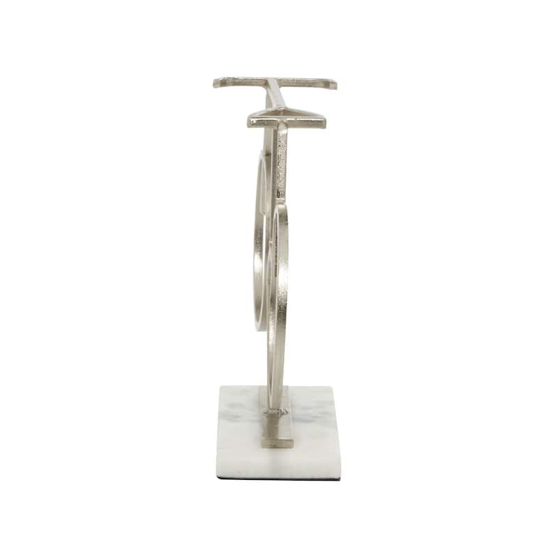 Metal Bike Sculpture with Marble Base - Silver - Roche River Decor - 3"W x 13"L x 9"H