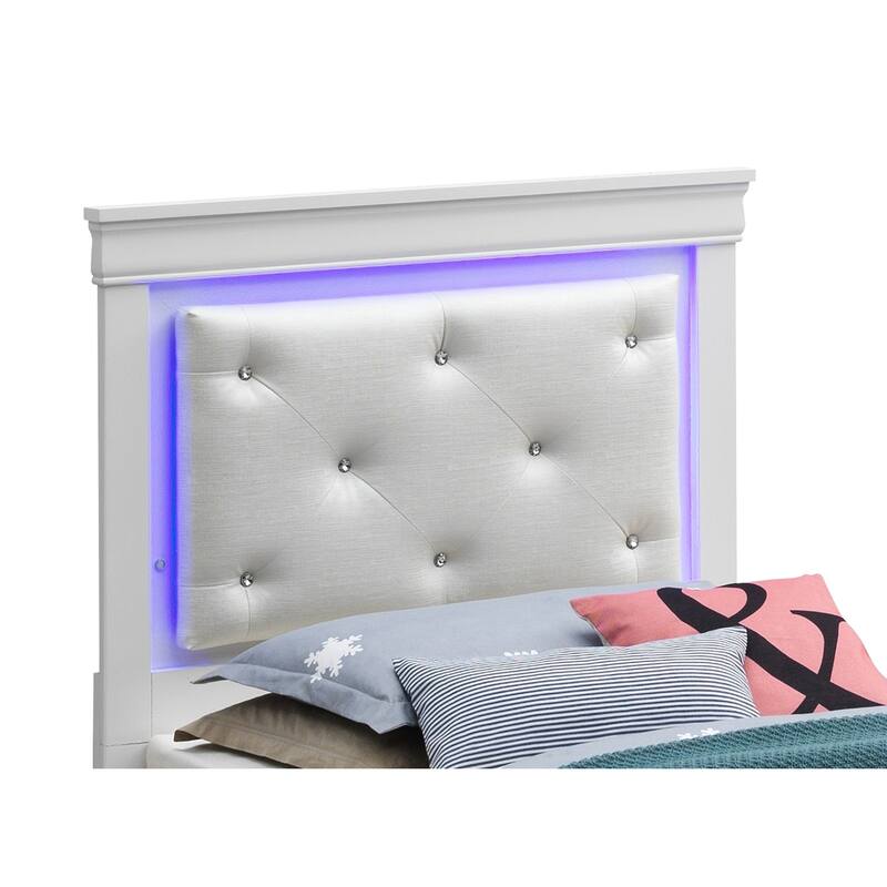 Champagne Twin Bed with Jeweled Tufted Headboard & Accent Lighting - Bedroom Furniture